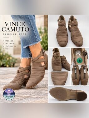 Vince Camuto Pamelle Booties Size 8M / 38 Sand Taupe Cutout Ankle Boots